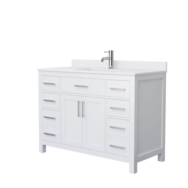 Wyndham Collection Beckett 48 inch Single Bathroom Vanity in White with White Cultured Marble Countertop, Undermount Square Sink and Brushed Nickel Trim - WCG242448SWHWCUNSMXX
