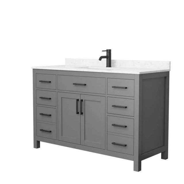 Wyndham Collection Beckett 54 inch Single Bathroom Vanity in Dark Gray with Carrara Cultured Marble Countertop, Undermount Square Sink and Matte Black Trim - WCG242454SGBCCUNSMXX