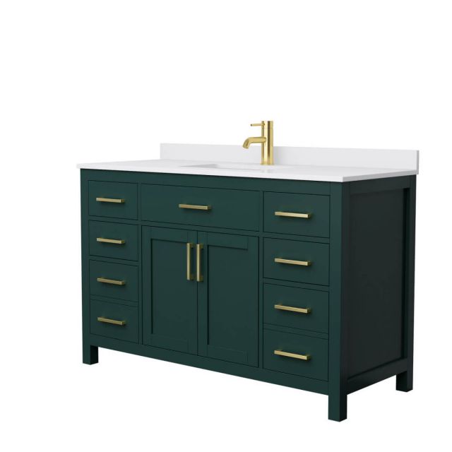 Wyndham Collection Beckett 54 inch Single Bathroom Vanity in Green with White Cultured Marble Countertop, Undermount Square Sink and Brushed Gold Trim - WCG242454SGDWCUNSMXX