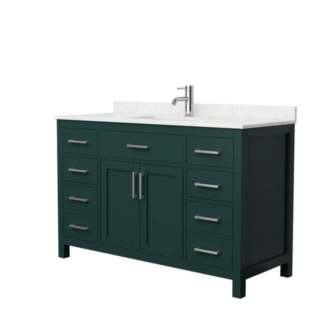 Wyndham Collection Beckett 54 inch Single Bathroom Vanity in Green with Carrara Cultured Marble Countertop, Undermount Square Sink and Brushed Nickel Trim - WCG242454SGECCUNSMXX