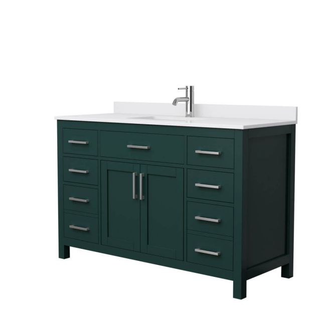 Wyndham Collection Beckett 54 inch Single Bathroom Vanity in Green with White Cultured Marble Countertop, Undermount Square Sink and Brushed Nickel Trim - WCG242454SGEWCUNSMXX