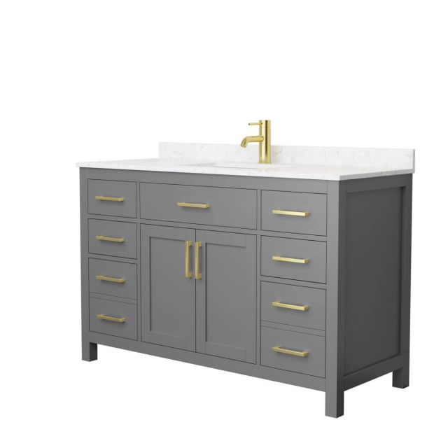 Wyndham Collection Beckett 54 inch Single Bathroom Vanity in Dark Gray with Carrara Cultured Marble Countertop, Undermount Square Sink and Brushed Gold Trim - WCG242454SGGCCUNSMXX