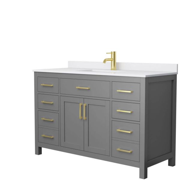 Wyndham Collection Beckett 54 inch Single Bathroom Vanity in Dark Gray with White Cultured Marble Countertop, Undermount Square Sink and Brushed Gold Trim - WCG242454SGGWCUNSMXX