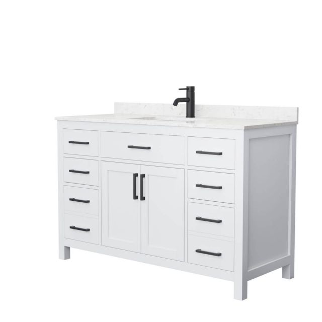 Wyndham Collection Beckett 54 inch Single Bathroom Vanity in White with Carrara Cultured Marble Countertop, Undermount Square Sink and Matte Black Trim - WCG242454SWBCCUNSMXX
