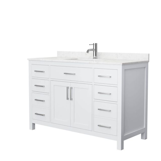 Wyndham Collection Beckett 54 inch Single Bathroom Vanity in White with Carrara Cultured Marble Countertop, Undermount Square Sink and No Mirror - WCG242454SWHCCUNSMXX