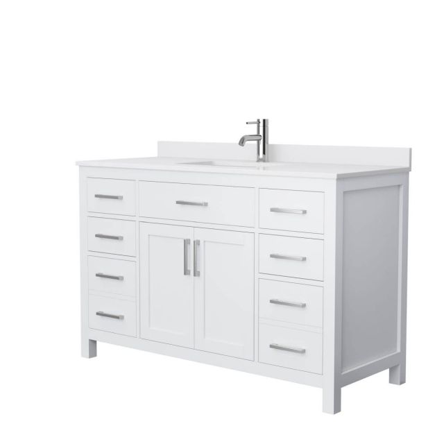 Wyndham Collection Beckett 54 inch Single Bathroom Vanity in White with White Cultured Marble Countertop, Undermount Square Sink and No Mirror - WCG242454SWHWCUNSMXX