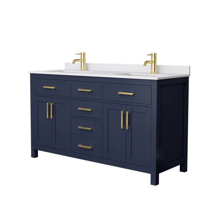 Wyndham Collection Beckett 60 inch Double Bathroom Vanity in Dark Blue with White Cultured Marble Countertop, Undermount Square Sinks and No Mirror - WCG242460DBLWCUNSMXX