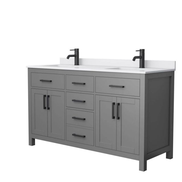 Wyndham Collection Beckett 60 inch Double Bathroom Vanity in Dark Gray with White Cultured Marble Countertop, Undermount Square Sinks and Matte Black Trim - WCG242460DGBWCUNSMXX