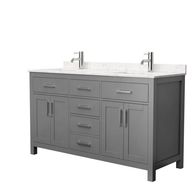 Wyndham Collection Beckett 60 Inch Double Bath Vanity in Dark Gray with Carrara Cultured Marble Countertop and Undermount Square Sinks - WCG242460DKGCCUNSMXX