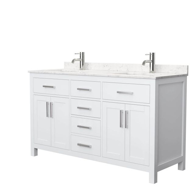 Wyndham Collection Beckett 60 Inch Double Bath Vanity in White with Carrara Cultured Marble Countertop and Undermount Square Sinks - WCG242460DWHCCUNSMXX