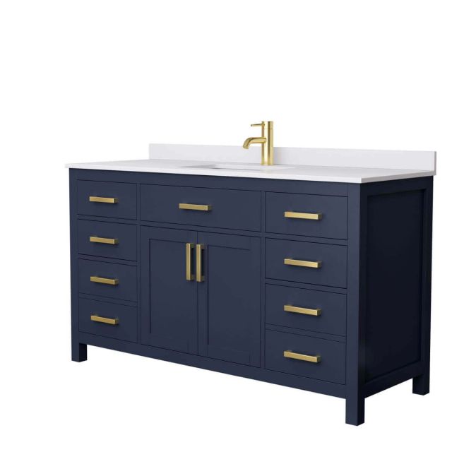 Wyndham Collection Beckett 60 inch Single Bathroom Vanity in Dark Blue with White Cultured Marble Countertop, Undermount Square Sink and No Mirror - WCG242460SBLWCUNSMXX