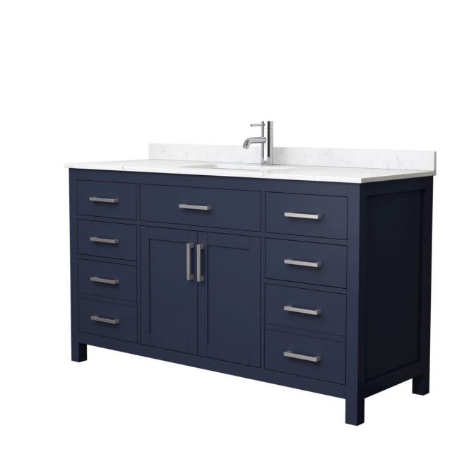 Wyndham Collection Beckett 60 inch Single Bathroom Vanity in Dark Blue with Carrara Cultured Marble Countertop, Undermount Square Sink and Brushed Nickel Trim - WCG242460SBNCCUNSMXX