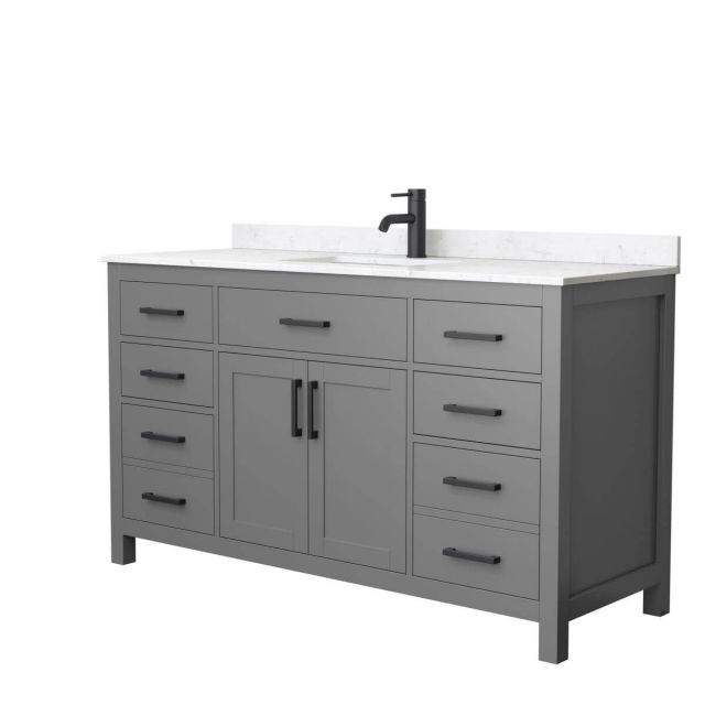 Wyndham Collection Beckett 60 inch Single Bathroom Vanity in Dark Gray with Carrara Cultured Marble Countertop, Undermount Square Sink and Matte Black Trim - WCG242460SGBCCUNSMXX