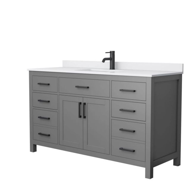 Wyndham Collection Beckett 60 inch Single Bathroom Vanity in Dark Gray with White Cultured Marble Countertop, Undermount Square Sink and Matte Black Trim - WCG242460SGBWCUNSMXX