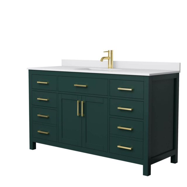 Wyndham Collection Beckett 60 inch Single Bathroom Vanity in Green with White Cultured Marble Countertop, Undermount Square Sink and Brushed Gold Trim - WCG242460SGDWCUNSMXX