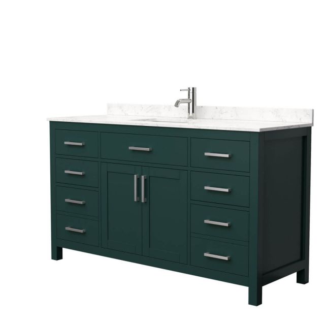 Wyndham Collection Beckett 60 inch Single Bathroom Vanity in Green with Carrara Cultured Marble Countertop, Undermount Square Sink and Brushed Nickel Trim - WCG242460SGECCUNSMXX