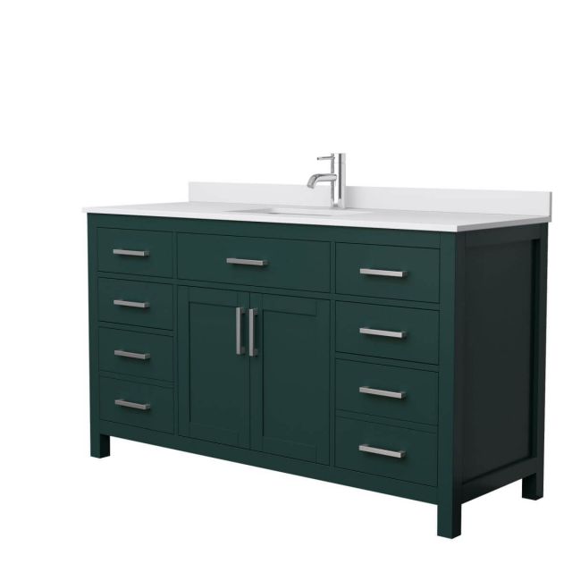 Wyndham Collection Beckett 60 inch Single Bathroom Vanity in Green with White Cultured Marble Countertop, Undermount Square Sink and Brushed Nickel Trim - WCG242460SGEWCUNSMXX