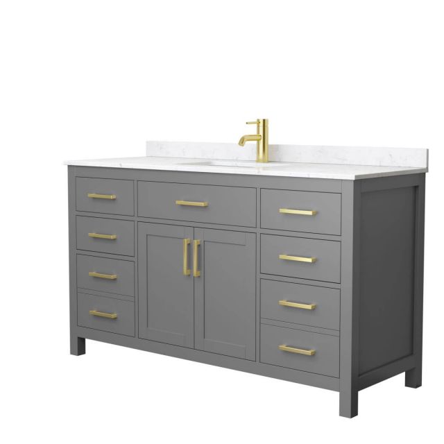 Wyndham Collection Beckett 60 inch Single Bathroom Vanity in Dark Gray with Carrara Cultured Marble Countertop, Undermount Square Sink and Brushed Gold Trim - WCG242460SGGCCUNSMXX