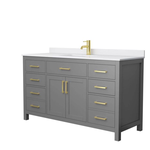Wyndham Collection Beckett 60 inch Single Bathroom Vanity in Dark Gray with White Cultured Marble Countertop, Undermount Square Sink and Brushed Gold Trim - WCG242460SGGWCUNSMXX