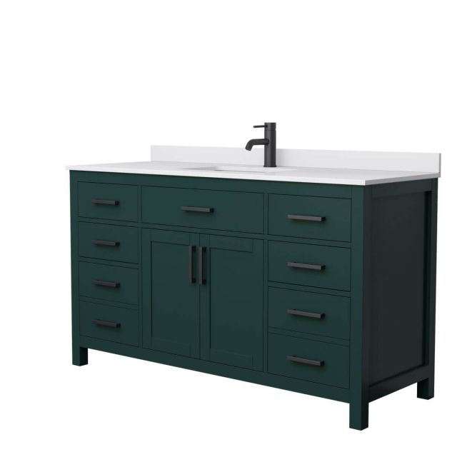 Wyndham Collection Beckett 60 inch Single Bathroom Vanity in Green with White Cultured Marble Countertop, Undermount Square Sink and Matte Black Trim - WCG242460SGKWCUNSMXX