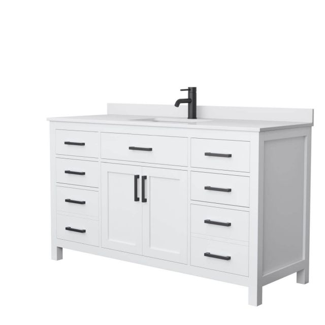 Wyndham Collection Beckett 60 inch Single Bathroom Vanity in White with White Cultured Marble Countertop, Undermount Square Sink and Matte Black Trim - WCG242460SWBWCUNSMXX