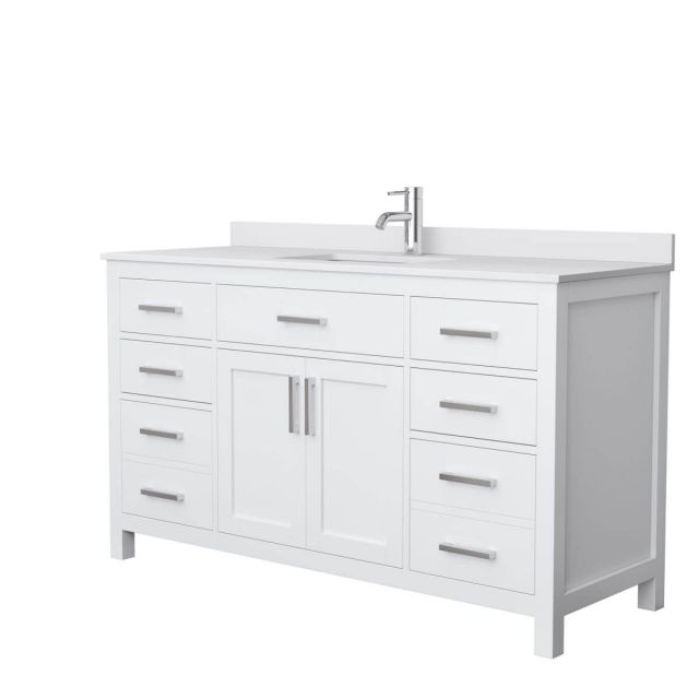 Wyndham Collection Beckett 60 inch Single Bathroom Vanity in White with White Cultured Marble Countertop, Undermount Square Sink and No Mirror - WCG242460SWHWCUNSMXX