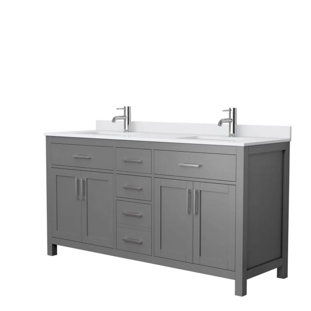 Wyndham Collection Beckett 66 inch Double Bathroom Vanity in Dark Gray with White Cultured Marble Countertop, Undermount Square Sinks and No Mirror - WCG242466DKGWCUNSMXX