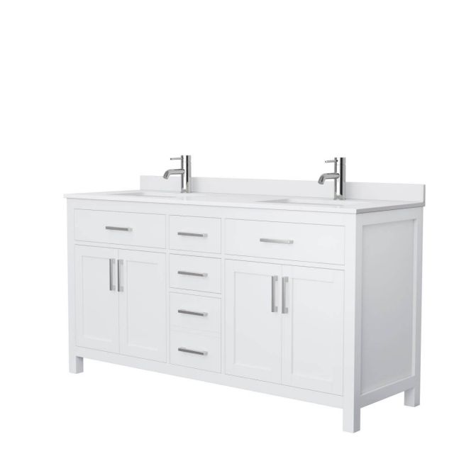 Wyndham Collection Beckett 66 inch Double Bathroom Vanity in White with White Cultured Marble Countertop, Undermount Square Sinks and No Mirror - WCG242466DWHWCUNSMXX