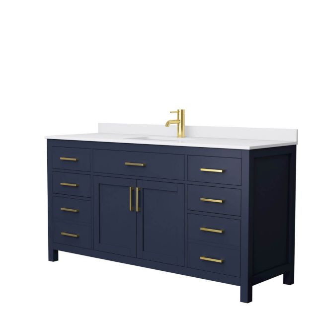 Wyndham Collection Beckett 66 inch Single Bathroom Vanity in Dark Blue with White Cultured Marble Countertop, Undermount Square Sink and No Mirror - WCG242466SBLWCUNSMXX