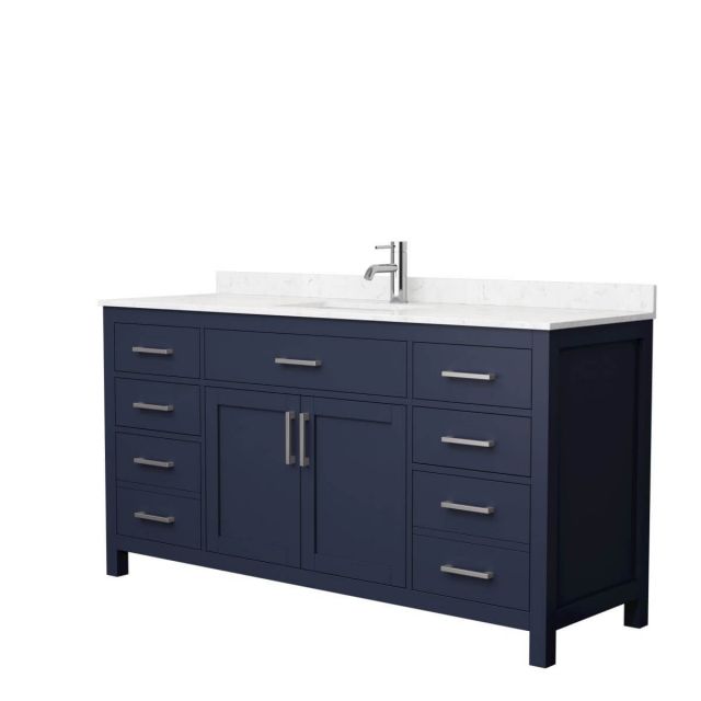 Wyndham Collection Beckett 66 inch Single Bathroom Vanity in Dark Blue with Carrara Cultured Marble Countertop, Undermount Square Sink and Brushed Nickel Trim - WCG242466SBNCCUNSMXX