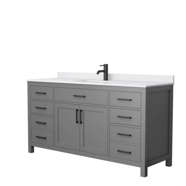 Wyndham Collection Beckett 66 inch Single Bathroom Vanity in Dark Gray with White Cultured Marble Countertop, Undermount Square Sink and Matte Black Trim - WCG242466SGBWCUNSMXX