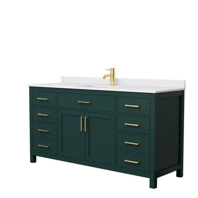 Wyndham Collection Beckett 66 inch Single Bathroom Vanity in Green with White Cultured Marble Countertop, Undermount Square Sink and Brushed Gold Trim - WCG242466SGDWCUNSMXX