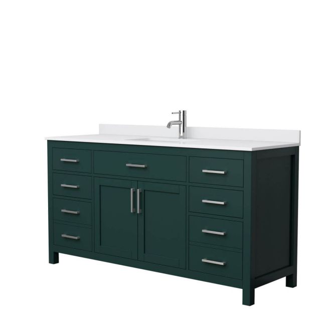Wyndham Collection Beckett 66 inch Single Bathroom Vanity in Green with White Cultured Marble Countertop, Undermount Square Sink and Brushed Nickel Trim - WCG242466SGEWCUNSMXX