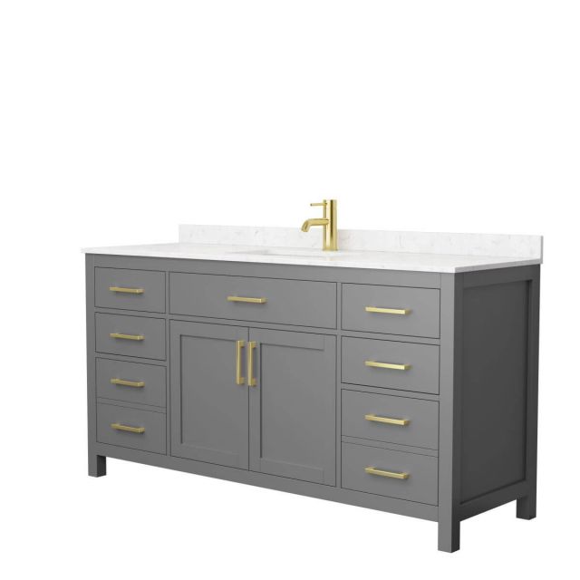 Wyndham Collection Beckett 66 inch Single Bathroom Vanity in Dark Gray with Carrara Cultured Marble Countertop, Undermount Square Sink and Brushed Gold Trim - WCG242466SGGCCUNSMXX