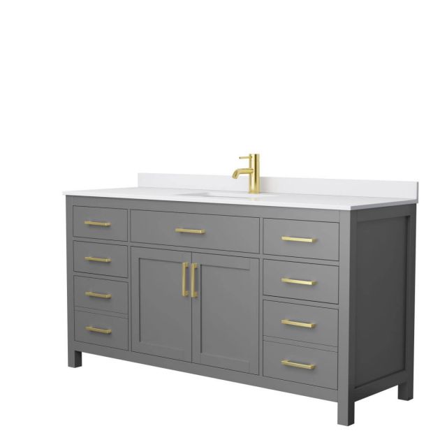 Wyndham Collection Beckett 66 inch Single Bathroom Vanity in Dark Gray with White Cultured Marble Countertop, Undermount Square Sink and Brushed Gold Trim - WCG242466SGGWCUNSMXX