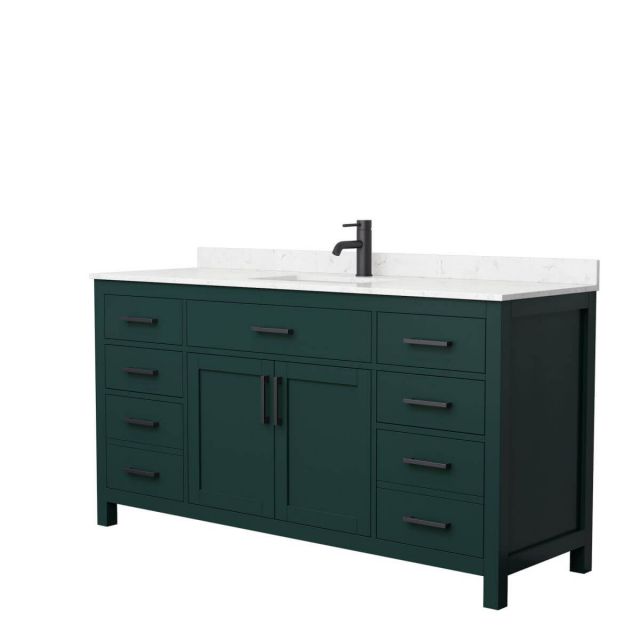 Wyndham Collection Beckett 66 inch Single Bathroom Vanity in Green with Carrara Cultured Marble Countertop, Undermount Square Sink and Matte Black Trim - WCG242466SGKCCUNSMXX
