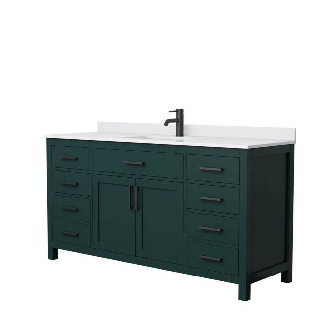 Wyndham Collection Beckett 66 inch Single Bathroom Vanity in Green with White Cultured Marble Countertop, Undermount Square Sink and Matte Black Trim - WCG242466SGKWCUNSMXX