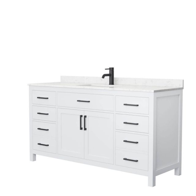 Wyndham Collection Beckett 66 inch Single Bathroom Vanity in White with Carrara Cultured Marble Countertop, Undermount Square Sink and Matte Black Trim - WCG242466SWBCCUNSMXX