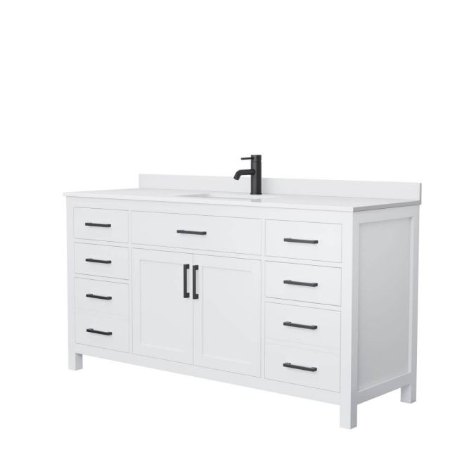 Wyndham Collection Beckett 66 inch Single Bathroom Vanity in White with White Cultured Marble Countertop, Undermount Square Sink and Matte Black Trim - WCG242466SWBWCUNSMXX