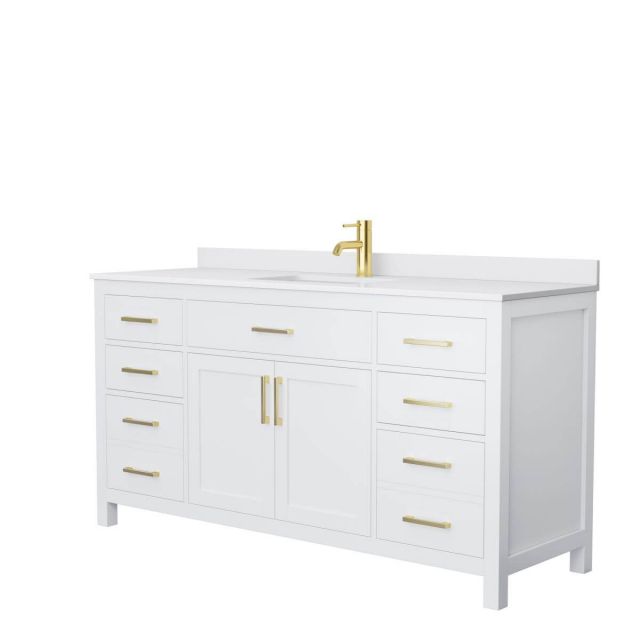 Wyndham Collection Beckett 66 inch Single Bathroom Vanity in White with White Cultured Marble Countertop, Undermount Square Sink and Brushed Gold Trim - WCG242466SWGWCUNSMXX