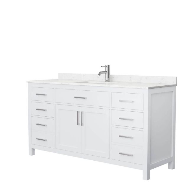 Wyndham Collection Beckett 66 inch Single Bathroom Vanity in White with Carrara Cultured Marble Countertop, Undermount Square Sink and No Mirror - WCG242466SWHCCUNSMXX