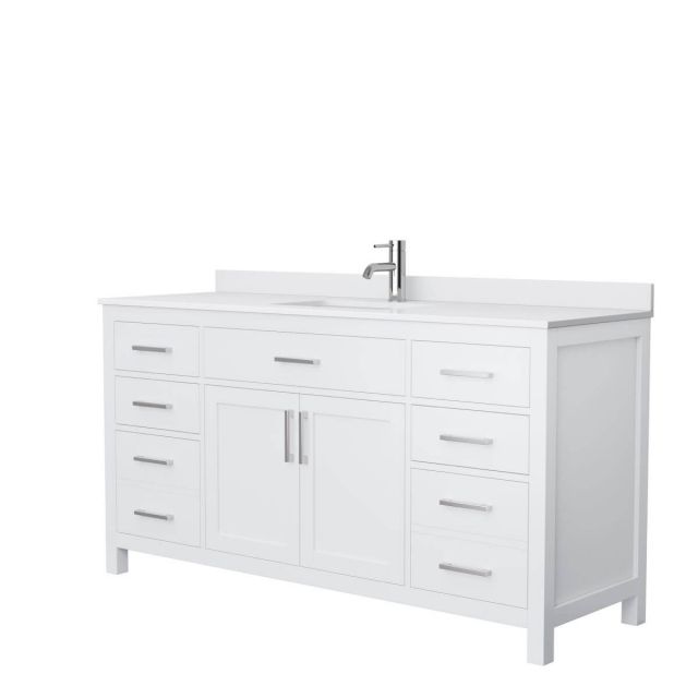 Wyndham Collection Beckett 66 inch Single Bathroom Vanity in White with White Cultured Marble Countertop, Undermount Square Sink and No Mirror - WCG242466SWHWCUNSMXX