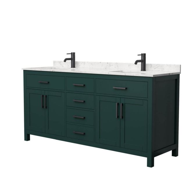 Wyndham Collection Beckett 72 inch Double Bathroom Vanity in Green with Carrara Cultured Marble Countertop, Undermount Square Sinks and Matte Black Trim - WCG242472DGKCCUNSMXX