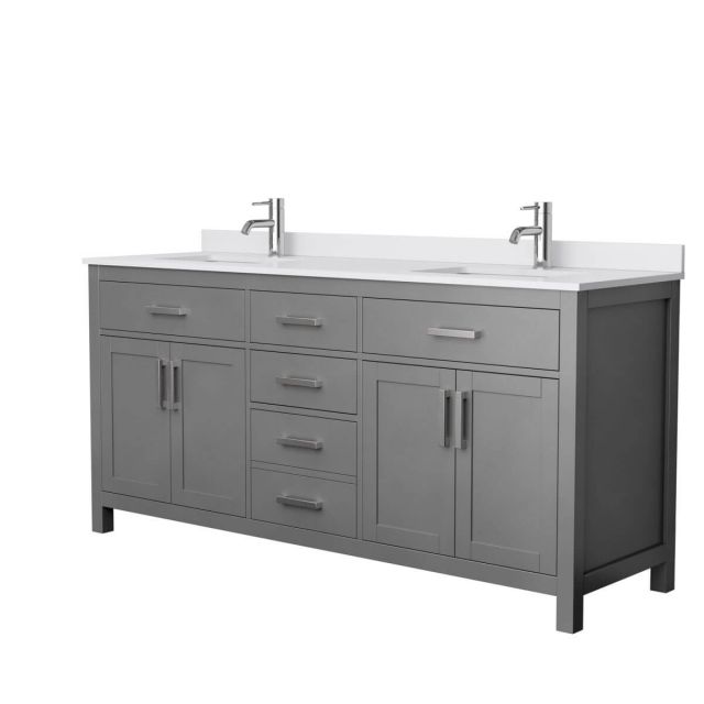 Wyndham Collection Beckett 72 inch Double Bathroom Vanity in Dark Gray with White Cultured Marble Countertop, Undermount Square Sinks and No Mirror - WCG242472DKGWCUNSMXX