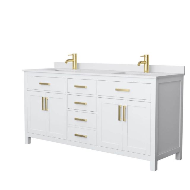 Wyndham Collection Beckett 72 inch Double Bathroom Vanity in White with White Cultured Marble Countertop, Undermount Square Sinks and Brushed Gold Trim - WCG242472DWGWCUNSMXX
