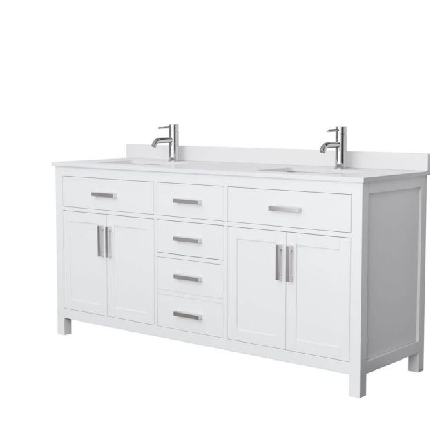 Wyndham Collection Beckett 72 inch Double Bathroom Vanity in White with White Cultured Marble Countertop, Undermount Square Sinks and No Mirror - WCG242472DWHWCUNSMXX