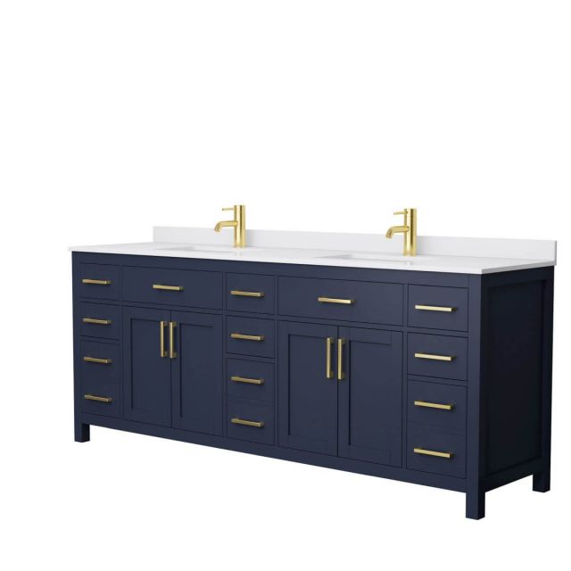 Wyndham Collection Beckett 84 inch Double Bathroom Vanity in Dark Blue with White Cultured Marble Countertop, Undermount Square Sinks and No Mirror - WCG242484DBLWCUNSMXX