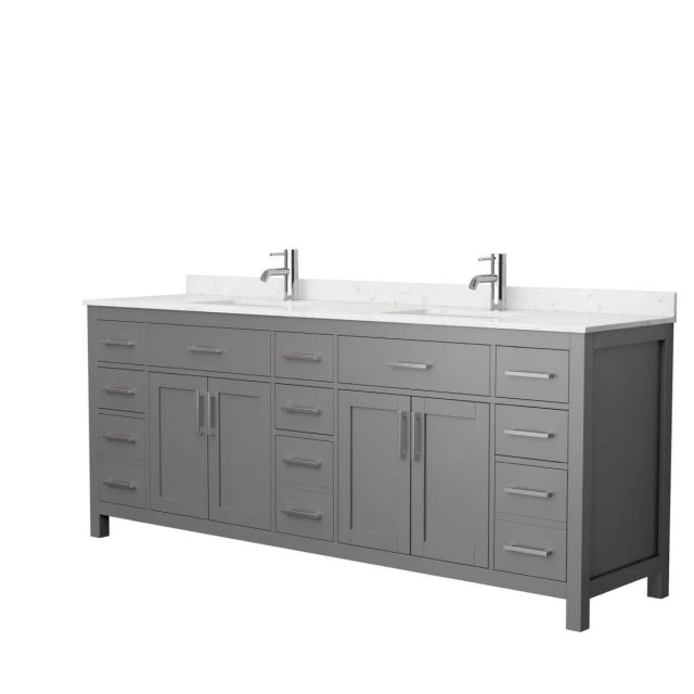 Wyndham Collection Beckett 84 inch Double Bathroom Vanity in Dark Gray with Carrara Cultured Marble Countertop, Undermount Square Sinks and No Mirror - WCG242484DKGCCUNSMXX