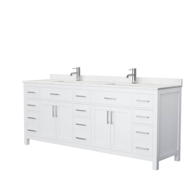 Wyndham Collection Beckett 84 inch Double Bathroom Vanity in White with Carrara Cultured Marble Countertop, Undermount Square Sinks and No Mirror - WCG242484DWHCCUNSMXX