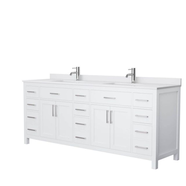 Wyndham Collection Beckett 84 inch Double Bathroom Vanity in White with White Cultured Marble Countertop, Undermount Square Sinks and No Mirror - WCG242484DWHWCUNSMXX